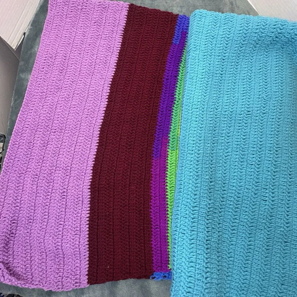 Colorful Afghan Crocheted Blanket Throw Multi-color 55